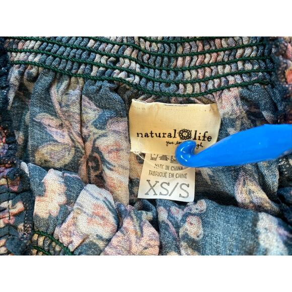 Natural Life XS / S Floral Tiered Mini Skirt Boho Western Festival Rayon Smocked - Picture 3 of 6